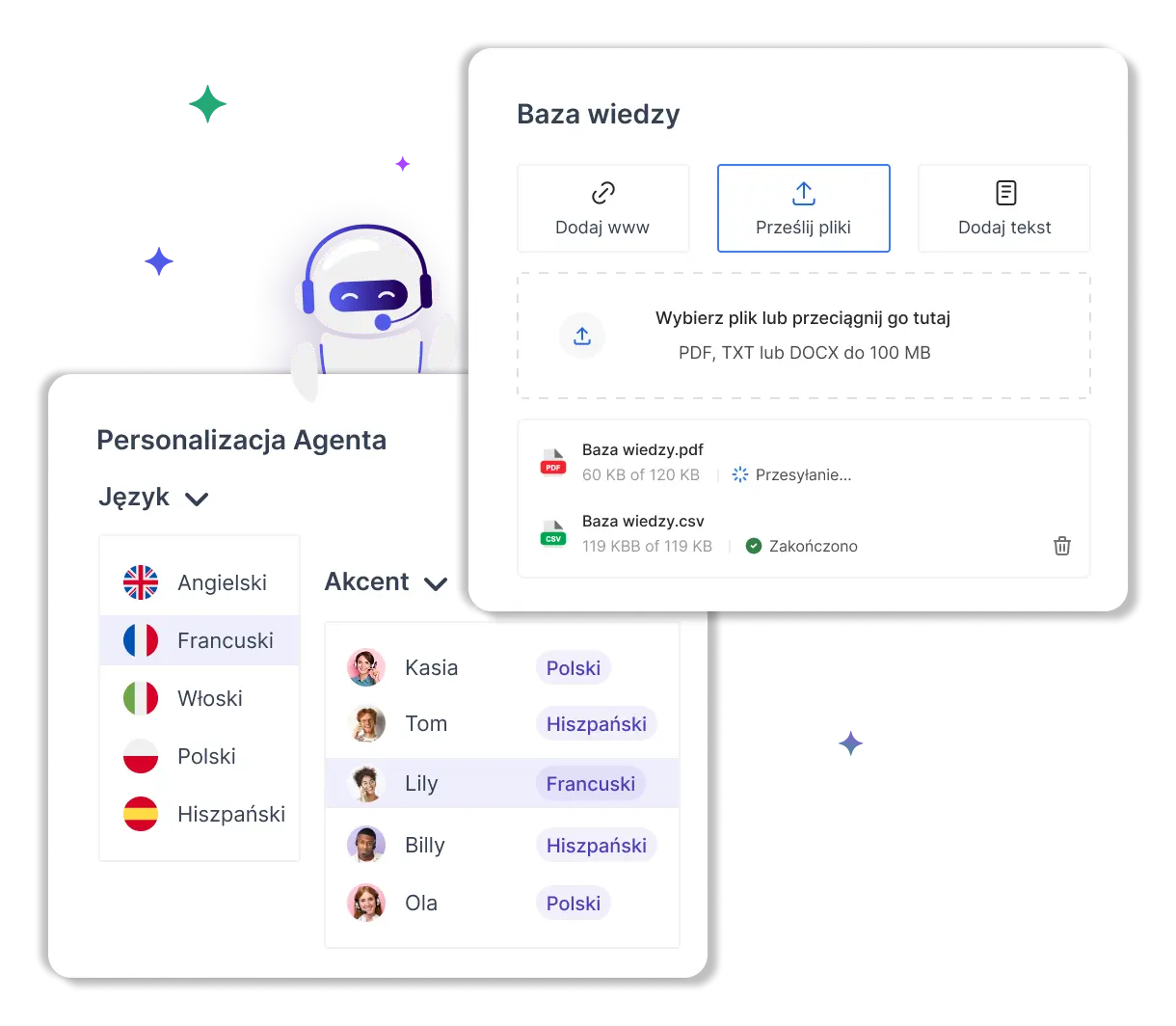Konfiguracja agenta CallPage — baza wiedzy, język i personalizacja wirtualnej sekretarki